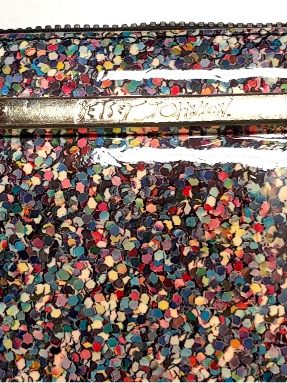 Betsey Johnson multicolor confetti glitter wristlet